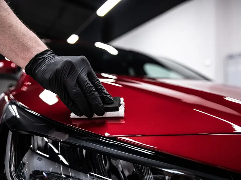 Aplikasi Nano Ceramic Coating pada kap mobil merah